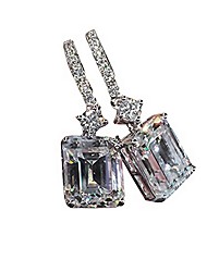 cheap -925 sterling silver earring sets for women,rectangular crystal dangle earring,rhodium plated cubic zirconia earrings