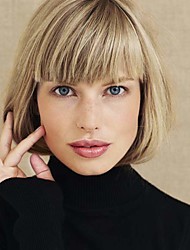 cheap -Short Blonde Bob Wig with Air Bangs Length Heat Resistant Synthetic for Women Golden Blonde Mixed Strawberry Blonde