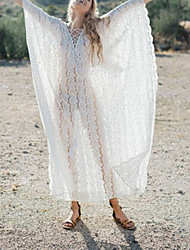 cheap -Sheath / Column Wedding Dresses V Neck Ankle Length Lace Long Sleeve Beach Sexy with Criss Cross 2022