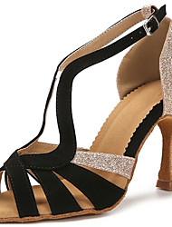 cheap -Women&#039;s Latin Shoes Dance Shoes Indoor Performance Heel Glitter Splicing High Heel Customized Heel Peep Toe Silver / Black Black / Gold Buckle Adults&#039; Velvet Sparkling Shoes