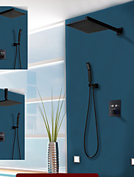 cheap -10 Inch Matte Black Shower Faucets Sets Complete with Brass Shower Head and Solid Brass Handshower Mount Inside Rainfall Shower Head System
