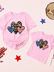 cheap -Mommy and Me American National Day T shirt Tops Heart Leopard Star Causal Print Pink Short Sleeve Daily Matching Outfits