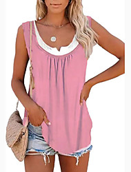 cheap -summer new     women&#039;s top solid color stitching sleeveless faux-two-piece pleated vest t-shirt