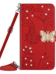 cheap -Phone Case For Apple Handbag Purse Wallet Card iPhone 13 Pro Max 12 Mini 11 X XR XS Max 8 7 Rhinestone with Removable Cross Body Strap Card Holder Slots Butterfly Solid Colored Crystal Diamond PU