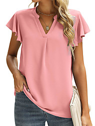 cheap -2022 european and american foreign trade cross-border women&#039;s clothing amazon hot product v-neck feifei sleeve casual short-sleeved solid color chiffon shirt