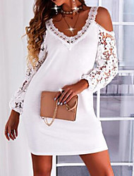 cheap -Women&#039;s A Line Dress Short Mini Dress White Long Sleeve Pure Color Lace Cold Shoulder Spring Summer V Neck Work Elegant 2022 S M L XL XXL 3XL