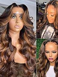 cheap -Forever Balayage FB30 Body Wave Highlight 13x4 Lace Front Human Hair Wigs for Black Women 10A Brazilian Hair Ombre Brown Blonde Lace Frontal Wigs Pre Plucked with Baby Hair 150%/180% Density