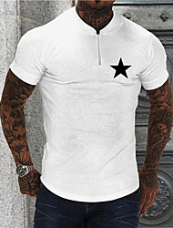 cheap -Men&#039;s Golf Shirt Hot Stamping Star V Neck Casual Daily Zipper Print Short Sleeve Tops Casual Fashion Designer Breathable White Black / Sports