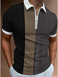 cheap -Men&#039;s Golf Shirt Print Color Block Turndown Casual Daily Zipper Print Short Sleeve Tops Casual Fashion Breathable Comfortable Blue Gray Brown Summer Shirt