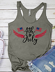 cheap -Women&#039;s Independence Day Tank Top Camis American Flag Letter Print V Neck Casual Streetwear Tops White Black Gray