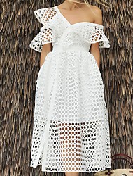 cheap -Women&#039;s A Line Dress Maxi long Dress White Short Sleeve Solid Color Ruffle Cut Out Spring Summer V Neck Elegant 2022 S M L XL XXL 3XL 4XL 5XL / Party Dress