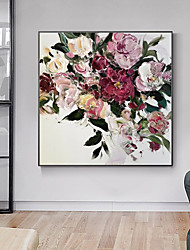 cheap -Oil Painting Hand Painted Square Still Life Floral / Botanical Modern Stretched Canvas