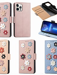 cheap -Phone Case For Apple Wallet Card iPhone 13 Pro Max 12 11 SE 2022 X XR XS Max 8 7 Card Holder Slots Magnetic Flip Kickstand Solid Colored Flower PU Leather