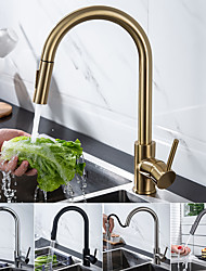 cheap -Kitchen faucet - Single Handle One Hole Brushed Gold Pull-out / Pull-down Centerset Modern Contemporary Kitchen Taps