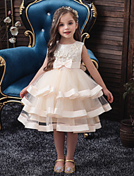 cheap -Kids Little Girls&#039; Dress Solid Colored Flower Tulle Dress Wedding Birthday Patchwork Bow Blue Pink Wine Midi Sleeveless Princess Cute Dresses Children&#039;s Day Fall Spring Slim 3-10 Years