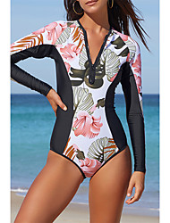 cheap -Women&#039;s Rash Guard One Piece Swimsuit UV Sun Protection UPF50+ Breathable Long Sleeve Swimwear Bathing Suit Front Zip Swimming Surfing Beach Water Sports Floral / Botanical Spring Summer / Quick Dry
