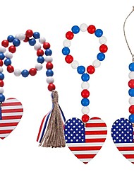 cheap -American Flag Napkin Rings Independence Day Wood Beads Patriotic Party Dining Table Decoration for 4th of July Dinner Weddings Parties Home Decor