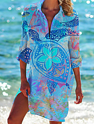 cheap -Women&#039;s Floral Blouse Shirt Color Gradient Graphic Pocket Print V Neck Casual Streetwear Hawaiian Tops Blue Red Light Blue / 3D Print