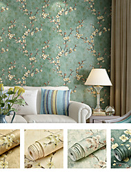 cheap -Wallpaper Wall Cover Sticker Film Peel and Stick Removable Self Adhesive Embossed Plum Blossom Non Woven Home Decoration 300*53cm