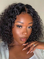 cheap -Short Curly Wig Human Hair 8-16 Inch Short Lace Front Deep Wave Human Hair Wig For Women 1B Black Color 4x1 T Part Lace Wig