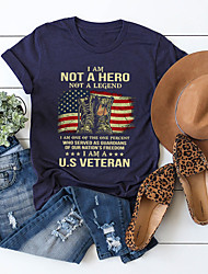 cheap -Women&#039;s Painting T shirt Text American Flag Print Round Neck Basic Tops White Black Purple