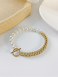 cheap -Women&#039;s Pearl Chain Bracelet Classic Vintage Theme Stylish Titanium Steel Bracelet Jewelry White / Gold For Anniversary Party Evening Daily Festival