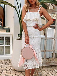 cheap -Sheath / Column Wedding Dresses Spaghetti Strap Strapless Knee Length Lace Sleeveless Simple Sexy Little White Dress with Ruffles 2022