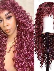 cheap -Mothers day gifts Red Deep Curly Wigs for Black Women Long Afro Curly Wig With BangsHigh Density Natural Black Color Layered Synthetic Full Wigs
