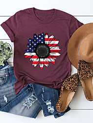 cheap -Women&#039;s Floral Painting T shirt Tee Sunflower American Flag Print Round Neck Basic Tops White Black Purple