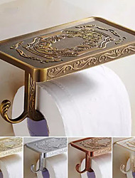 cheap -Bathroom Shelves Antique Bronze Carving Toilet Roll Paper Rack with Phone Shelf Wall Mounted Bathroom Paper Holder