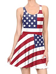 cheap -USA Flag Dress Cosplay Costume Adults&#039; Women&#039;s Cosplay Pattern Dress Party Festival Festival / Holiday Polyester Black / Gray / Red Women&#039;s Easy Carnival Costumes Flag