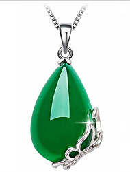 cheap -May polly Fashion trend silver plated green chalcedony butterfly Drop Pendant Necklace