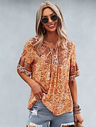 cheap -self-designed european and american fashion women&#039;s clothing bohemian style 2021 amazon summer short-sleeved new product positioning flower