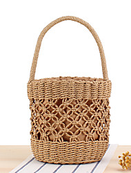 cheap -Women&#039;s Top Handle Bag Straw Bag Polyester Straw Solid Color Shopping Daily Camel Beige