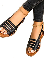 cheap -Women&#039;s Sandals Gladiator Sandals Roman Sandals Flat Heel Open Toe Casual Daily Outdoor Beach PU Leather Loafer Summer Solid Colored White Black Champagne