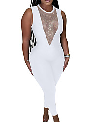 cheap -Women&#039;s Jumpsuit Beaded Mesh Solid Color Round Neck Active Home Sport Regular Fit Sleeveless White Black Red S M L Spring