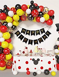 cheap -99pcs Cartoon Mouse Balloons Garland Arch Kit Red Yellow Black White Balloon Foil Star Confetti Balloons for Mickey Cartoon Mouse Theme Birthday Party Baby Shower Decorations