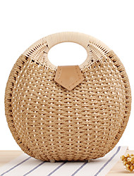 cheap -Women&#039;s Top Handle Bag Straw Bag Polyester Cotton Solid Color Daily Outdoor White Almond Camel