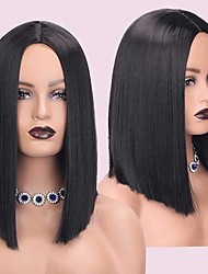 cheap -Hair Black Shoulder Length Wig for Women 14 Inch Straight Bob Wigs Synthetic Wig Middle Part Wig Heat Resistant Wigs