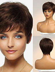 cheap -Pixie Cut Wig Short Straight Capless Wigs Human Hair with Bang Machine Made Human Hair Wig 130% Density None Lace Wig For Women