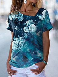 cheap -Women&#039;s Floral Painting T shirt Floral Print V Neck Basic Tops Green Blue Purple / 3D Print
