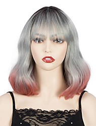 cheap -Grey Red Wig Bob Wave Wig Synthetic Short Wave Wig With Air Bangs For Women Heat Resistant Fiber Wigs Everyday Party Cosplay Costume Wigs