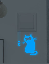 cheap -Light Switch Stickers Cartoon Little Fish kitty Blue Green Pink Luminous Wall Stickers Switch Wall Decal Glow In The Dark Cat Room Decor Kitchen Sticker Baby Room Wall Decorations