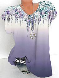 cheap -Women&#039;s Plus Size Tops Blouse Shirt Floral Color Gradient Print Short Sleeve Crewneck Streetwear Daily Sports Cotton Spandex Jersey Spring Summer Purple