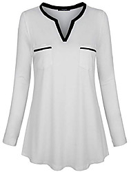 cheap -amazon spring popular european and american women&#039;s clothing v-neck color-blocking stitching long-sleeved pocket shirt top a piece of hair
