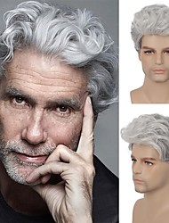 cheap -Mens Short Grey Wig Short Curly Grey Wig Synthetic Heat Resistant Hair Replacment Wig for Daily Party Costumes