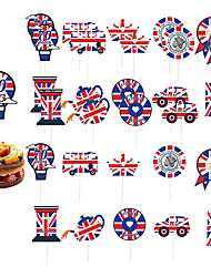 cheap -50pcs Union Jack &amp; Queen&#039;s Jubilee 70 Years Cake Toppers, Union Jack Themed Stand Up Cake Toppers Cupcake Cake Decorations Queen Jubilee 2022 Party Supplies