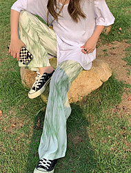 cheap -Women&#039;s Casual Chino Chinos Wide Leg Front Pocket Full Length Pants Casual Weekend Micro-elastic Tie Dye High Waist Green One-Size