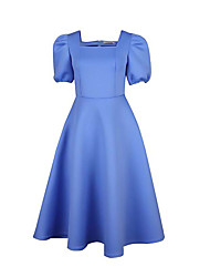cheap -Women&#039;s Plus Size A Line Dress Solid Color Square Neck Short Sleeve Spring Summer Basic Vintage Midi Dress Date Vacation Dress
