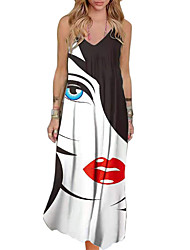 cheap -Women&#039;s Shift Dress Maxi long Dress Blue Gray Dark Blue Red Sleeveless Abstract Backless Print Spring Summer Spaghetti Strap Personalized Stylish 2022 S M L XL XXL